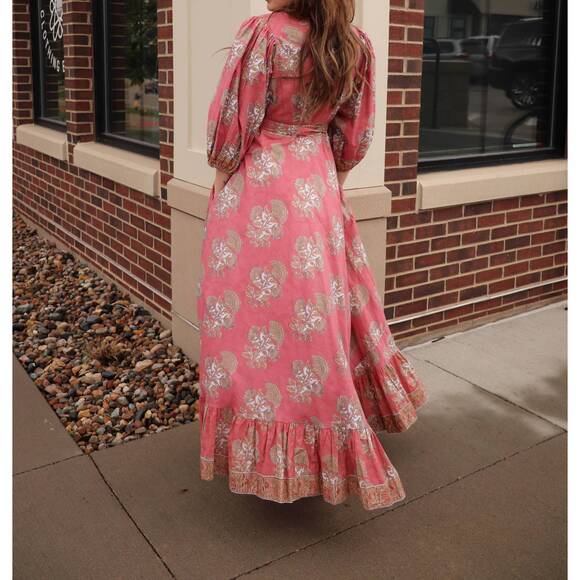 NEW VICTORIA DUNN laurel puff sleeve midi dress in fired brick - Picture 3 of 3